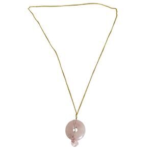 14K Gold Plated Quartz Donut Medallion Necklace Worry Stone Heart Chakra